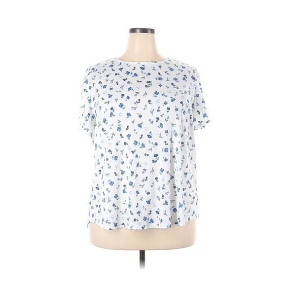 41 Hawthorn Tops - 41 Hawthorn‎ Blouse Womens 2X White Blue Floral Flutter Sleeve Keyhole Back Top